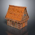 Traditional Cottage Building With Wood And Stone Structure Orange Tiled Roof Windows And Wooden Door