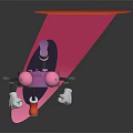 Cartoon Style Pink Alarm Clock with Arms Legs Running on Pink Platform with Red Background