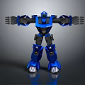 Blue Mechanical Robot With Outstretched Arms And Shiny Metal Armor Standing Pose