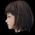 3D Female Head Model With Short Brown Hair and Fringe Against Black Background
