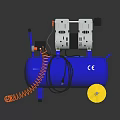 Portable Air Compressor With Blue Tank Yellow Wheels And Orange Hose