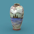 Decorative Oriental Vase With Gold Accents Colorful Bird And Floral Patterns