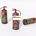 Three Rusty Old Fire Extinguishers With Vintage Design For Home Safety