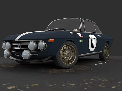 Vintage Blue Sports Car With White Stripe Number 18 Italian Flag And Gold Wheels 3d model
