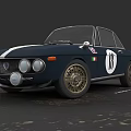 Vintage Blue Sports Car With White Stripe Number 18 Italian Flag And Gold Wheels