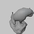Stone Tiger Sculpture Standing On Rock Base With Detailed Texture