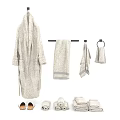 Soft Beige Bath Towels With Hanging Robe Folded Towels And Slippers