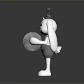 Silver Metallic Game Movie Character With Shiny Reflective Surface Bunny Ears Hat And Holding Object