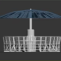 Outdoor Patio Furniture Set With Blue Round Umbrella And White Chairs Table