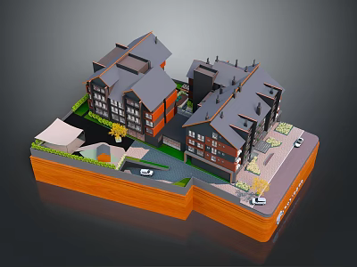 Modern Detached Villa Exterior Design With Gray Roof Brick Walls And Landscaped Courtyard Driveway 3d model