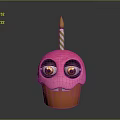 Pink Cupcake With Cartoon Face Eyes Eyelashes And Striped Candle With Yellow Flame