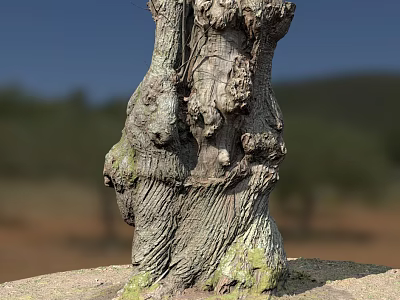 Arbor Tree Trunk With Rough Bark Texture And Moss Covered Surface In Natural Outdoor Environment 3d model