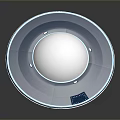 Disk Shaped UFO Like Object With Blue Base And Transparent Reflective Dome Against Dark Background