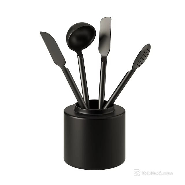 Modern Black Kitchen Utensil Set With Essential Cooking Tools In Container 3d model 