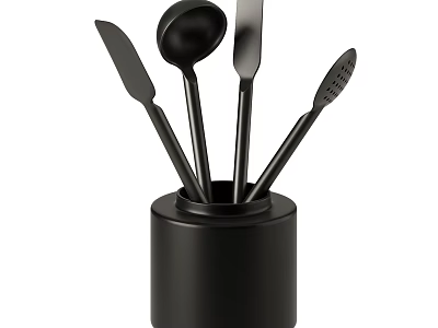 Modern Black Kitchen Utensil Set With Essential Cooking Tools In Container 3d model