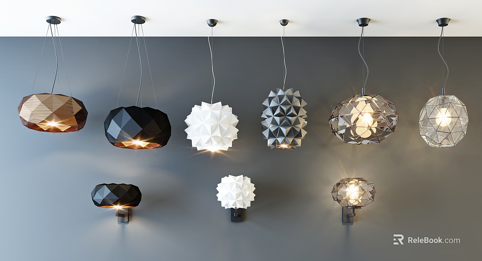 Modern Geometric Lighting Combinations With Black White Pendant Lights And Wall Lamps 3d model 