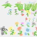 Colorful Garden Plants With Various Flowers In Pink Yellow Blue Purple And Green Leaves