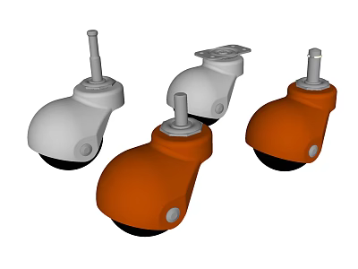Industrial Casters with White and Orange Bodies Black Wheels and Durable Construction 3d model