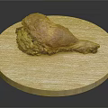 Juicy Roasted Chicken Leg with Crispy Skin on Wooden Round Cutting Board
