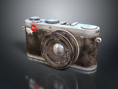 Vintage Leica Classic Camera Featuring Metal Body And Worn Texture Lens Design 3d model
