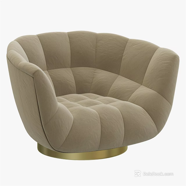 Modern Light Brown Single Sofa With Tufted Design And Gold Round Base 3d model