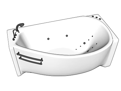 White Bathtub With Black Handles And Massage Jets Modern Design 3d model