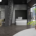 Modern Beauty Hair Salon Interior With Stylish Chairs Large Mirrors And Green Plants