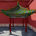 Ancient Chinese Architecture Pavilion With Colorful Roof Red Pillars And Red Walls