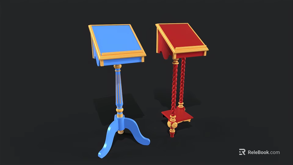 Stylish Decorative Side Tables In Blue And Red With Gold Accents For Home Living 3d model 