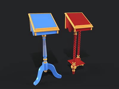 Stylish Decorative Side Tables In Blue And Red With Gold Accents For Home Living 3d model