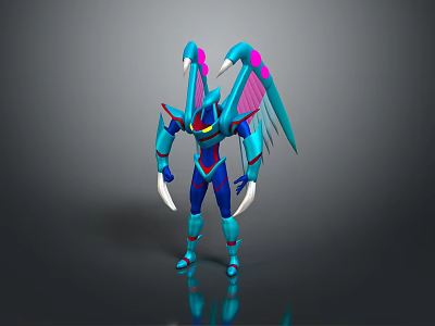 Futuristic Blue And Pink Armored Game Movie Character With Wing Like Structures And Sharp Claws 3d model