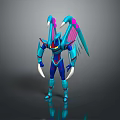 Futuristic Blue And Pink Armored Game Movie Character With Wing Like Structures And Sharp Claws