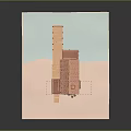 Cartoon Scene Featuring Small House with Red Roof Green Walls Wooden Dock Chimney and Barrels