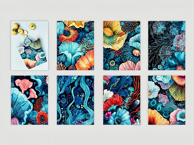 Collection of Vibrant Abstract Paintings With Floral Patterns Bold Colors And Organic Shapes 3d model