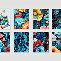 Collection of Vibrant Abstract Paintings With Floral Patterns Bold Colors And Organic Shapes