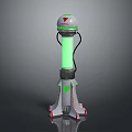 Futuristic Cylindrical Sci Fi Device With Green Glowing Tube Red Accent Dome And Silver Stand