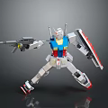 White Blue Red Yellow Mechanical Robot Model With Gun And Shield In Standing Pose