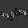 Green Haired Female Character With Yellow Top Green Shorts Backpack Scrolls And Hook Tool