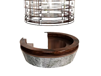 Elegant Reception Desk Design With Circular Wooden Marble Base And Metal Frame 3d model
