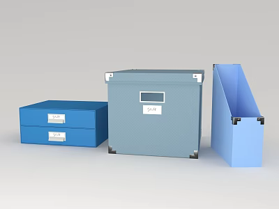 Blue File Folders Set With Drawer Labeled Box And Slanted Holder For Office Organization 3d model