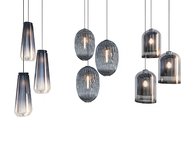 Stylish Glass Chandeliers With Various Shapes Transparent And Frosted Finishes For Interior 3d model