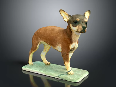 Artistic Brown and White Chihuahua Sculpture Standing on Green Base with Realistic Details 3d model