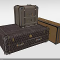 Vintage Leather Suitcases With Metal Hardware In Various Sizes Stacked And Placed