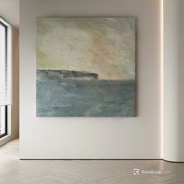 Abstract Painting With Soft Tones And Deep Blue Brush Strokes For Modern Interior Wall Decor 3d model 