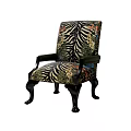 Decorative Accent Chair with Zebra Stripe Tropical Leaf Pattern and Dark Wooden Legs