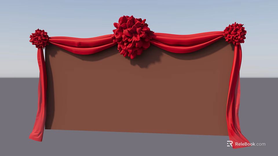 Commercial Display Board With Brown Surface Red Ribbons And Decorative Flowers 3d model 