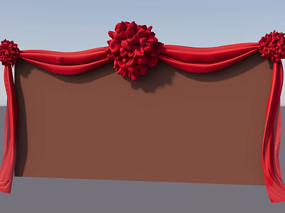 Commercial Display Board With Brown Surface Red Ribbons And Decorative Flowers 3d model