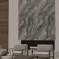 Modern Living Room Interior With Wooden Coffee Table Armchairs Marble Wall And Fireplace