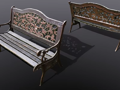 Vintage Metal Leisure Bench With Carved Floral Backrest And Armrest Design 3d model