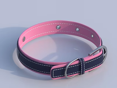 Stylish Pink And Navy Blue Pet Collar With Metal Buckle And Rivets 3d model